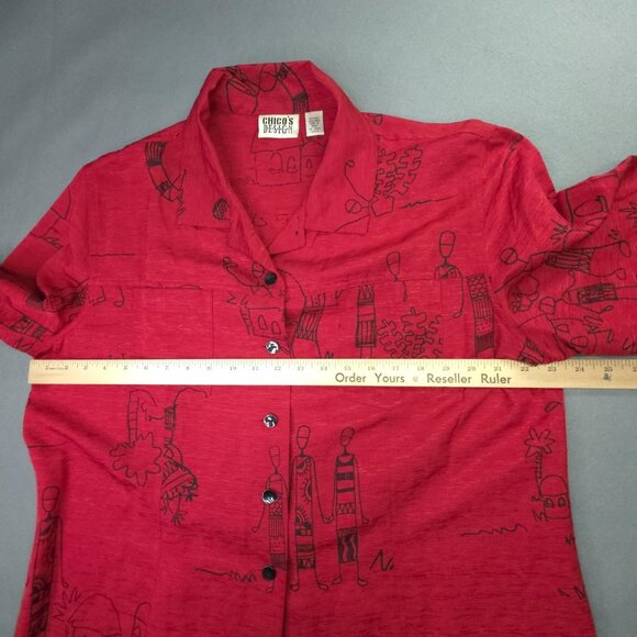 Chicos Design Shirt Womens 3 US XL Red Silk Linen Button Up Wearable Art African - Picture 8 of 11